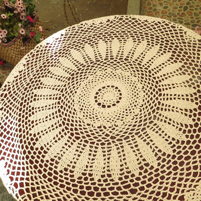 Damanni Cotton Handmade Crochet Lace Tablecloth Doilies Doily,Round,Beige,39 Inch - Image 3